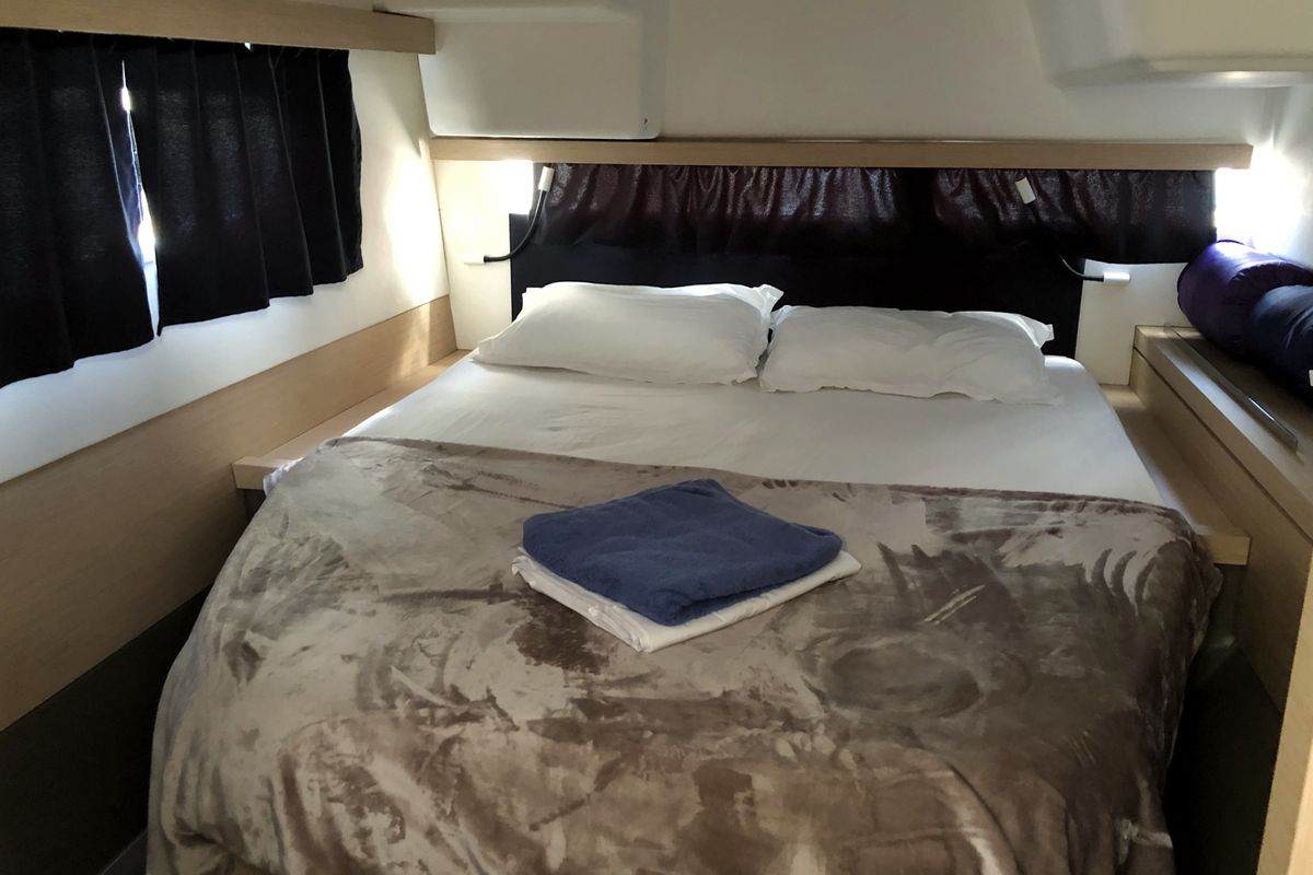 Cabin on Aquila, a Fountaine Pajot Lucia 40 catamaran at Ibiza, Spain