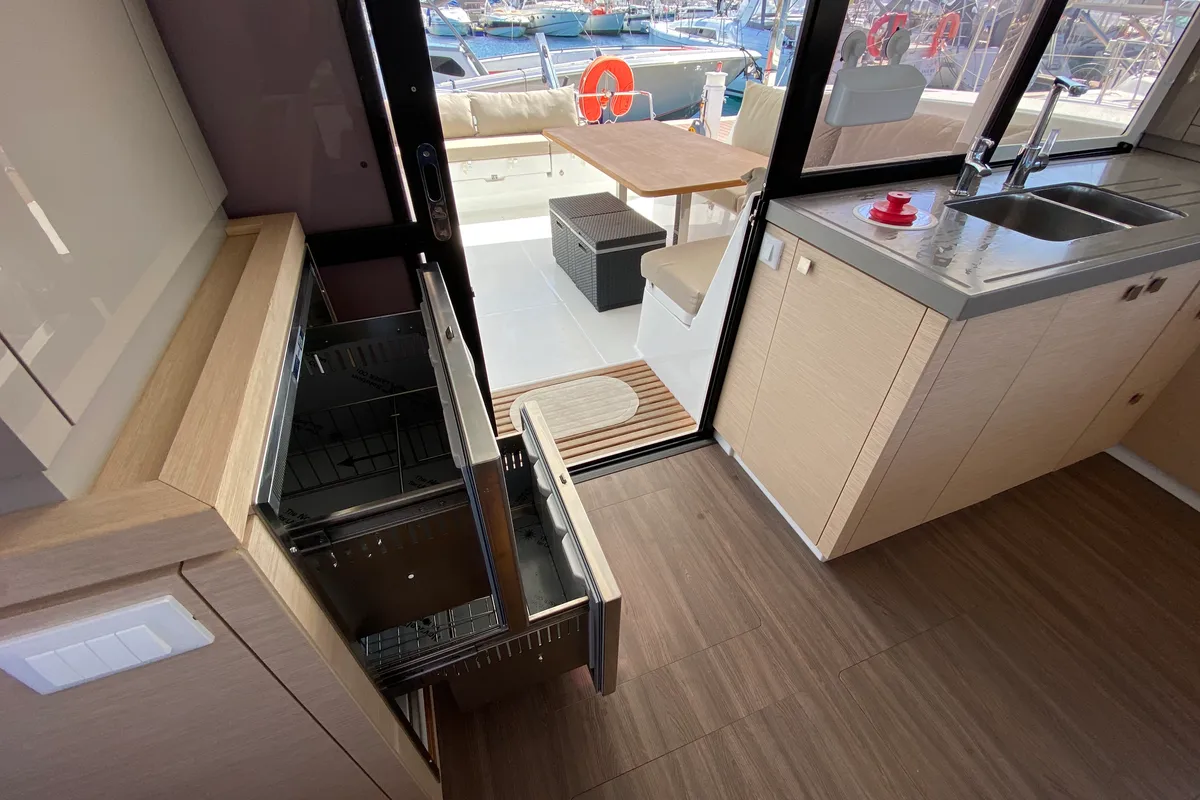 Galley of Aquila, a Fountaine Pajot Lucia 40 catamaran at Ibiza, Spain