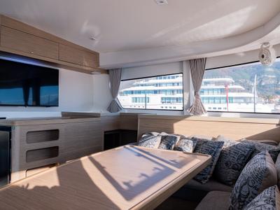 Salon of Lyubushka, a Lagoon 42 catamaran at Tivat, Montenegro