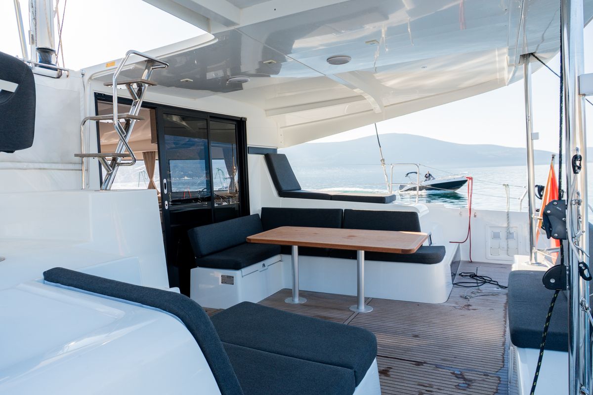 Deck of Lyubushka, a Lagoon 42 catamaran at Tivat, Montenegro