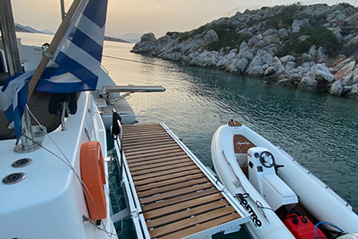 Deck of Galaxy, a Lagoon 46 catamaran at Athens, Greece