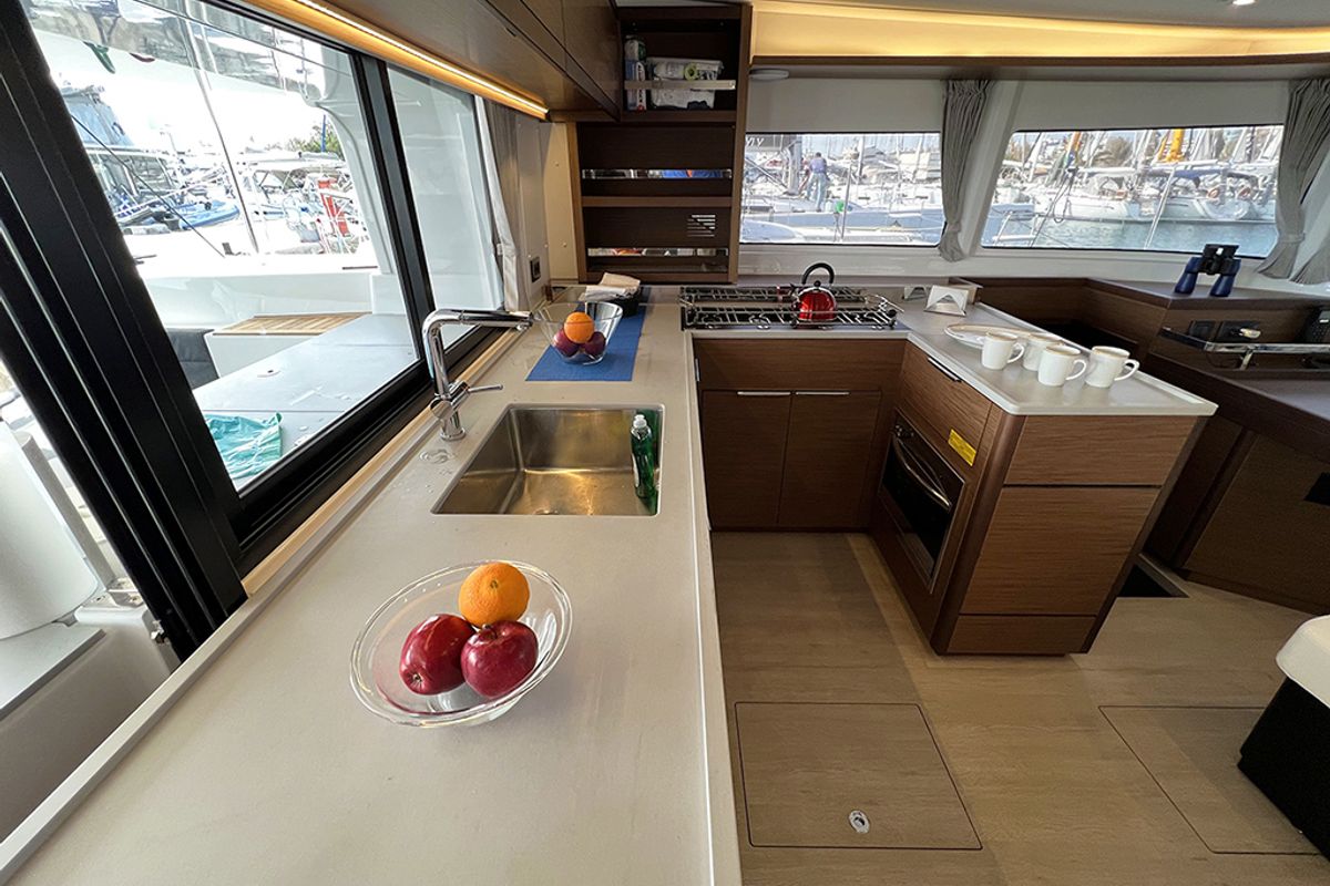 Galley of Galaxy, a Lagoon 46 catamaran at Athens, Greece