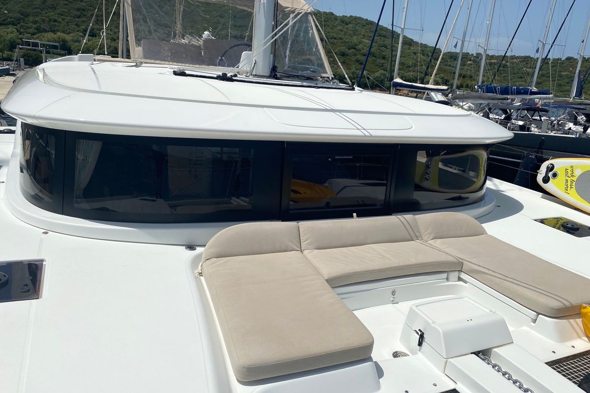 Deck of Blue Alma, a Lagoon 46 catamaran at Olbia, Italy