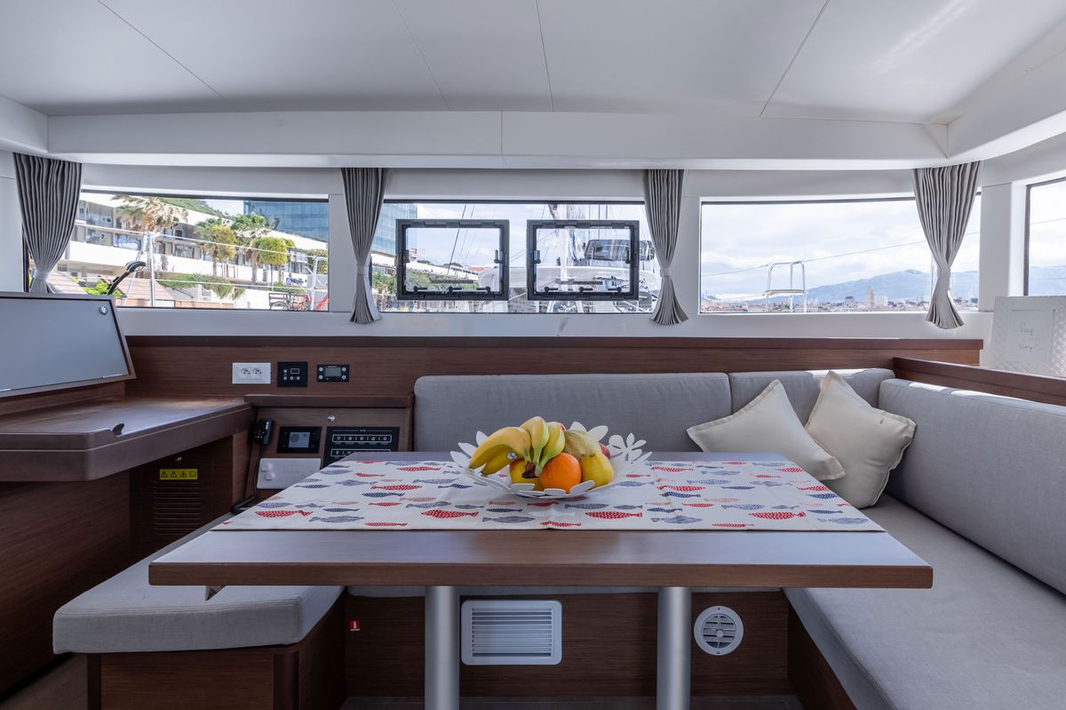 Salon of Sailor Moon, a Lagoon 40 catamaran at Dubrovnik, Croatia