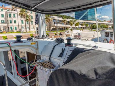 Cockpit of Sailor Moon, a Lagoon 40 catamaran at Dubrovnik, Croatia