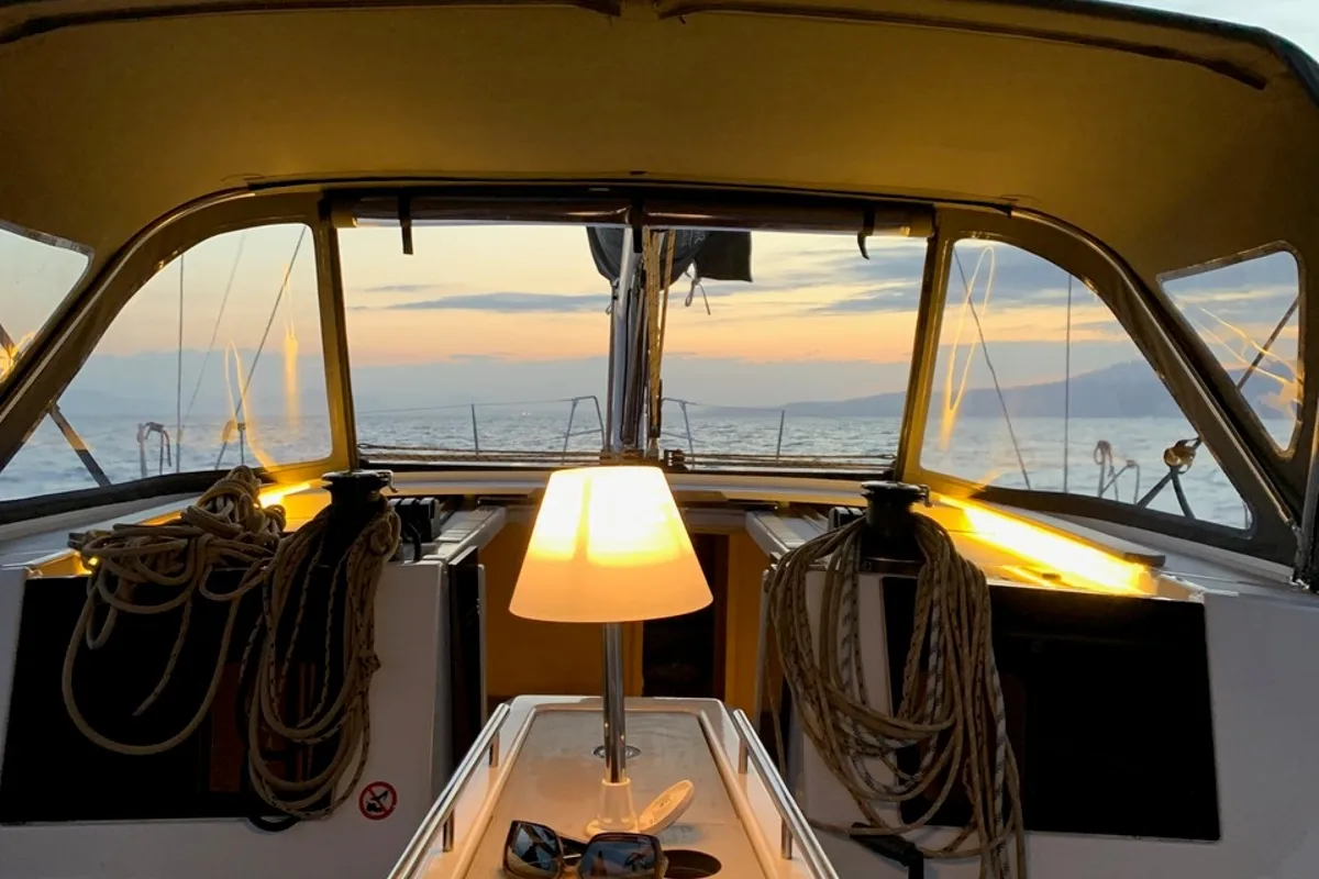Cockpit of Millennium Falcon, a Dufour 460 GL sailboat at Municipal Unit of Ellomenos, Greece