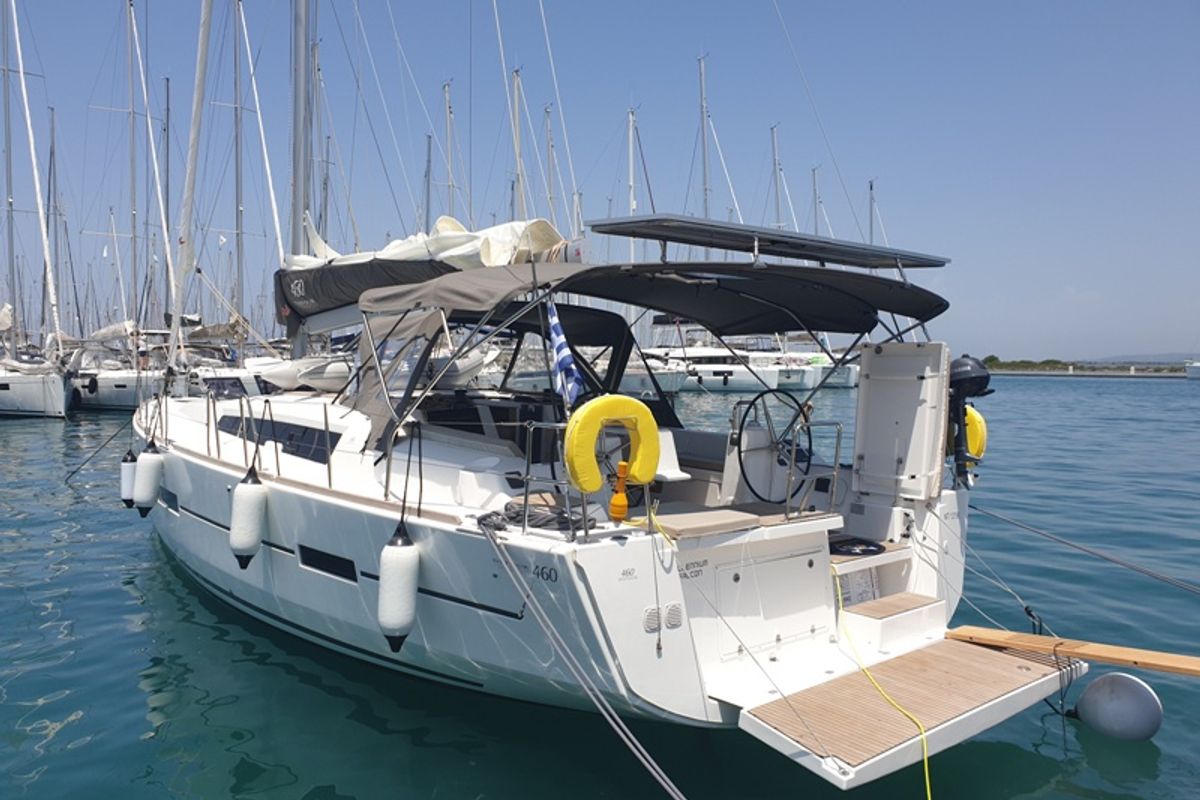 Cockpit of Millennium Falcon, a Dufour 460 GL sailboat at Municipal Unit of Ellomenos, Greece