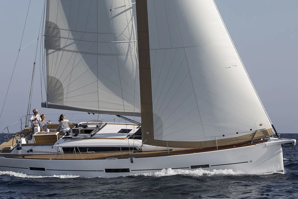 Exterior view of Millennium Falcon, a Dufour 460 GL sailboat at Municipal Unit of Ellomenos, Greece