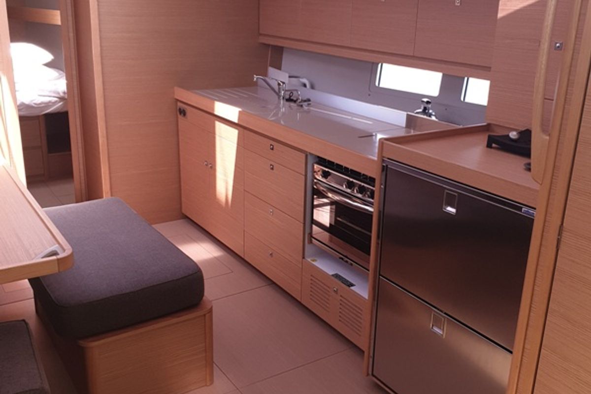 Galley of Millennium Falcon, a Dufour 460 GL sailboat at Municipal Unit of Ellomenos, Greece