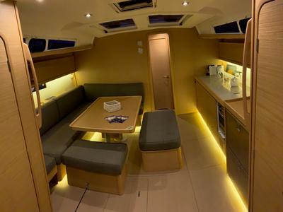 Salon of Millennium Falcon, a Dufour 460 GL sailboat at Municipal Unit of Ellomenos, Greece
