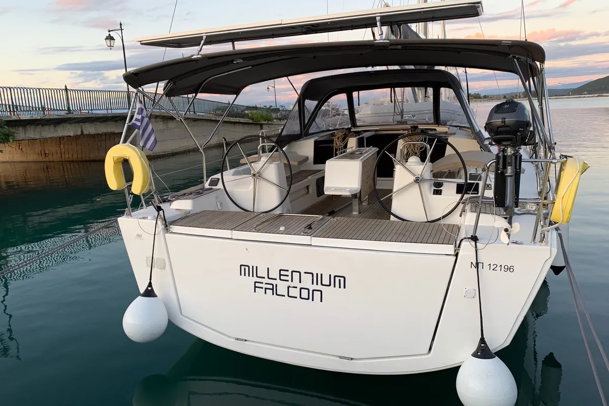 Cockpit of Millennium Falcon, a Dufour 460 GL sailboat at Municipal Unit of Ellomenos, Greece