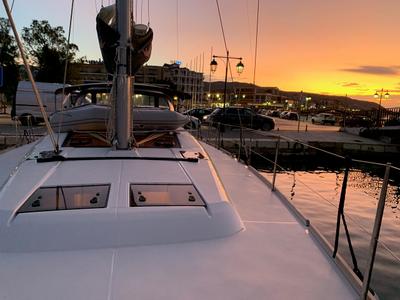 Deck of Millennium Falcon, a Dufour 460 GL sailboat at Municipal Unit of Ellomenos, Greece