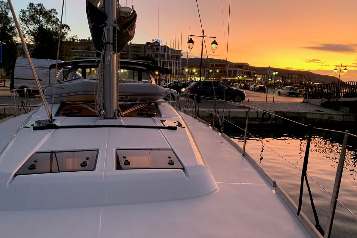 Deck of Millennium Falcon, a Dufour 460 GL sailboat at Municipal Unit of Ellomenos, Greece