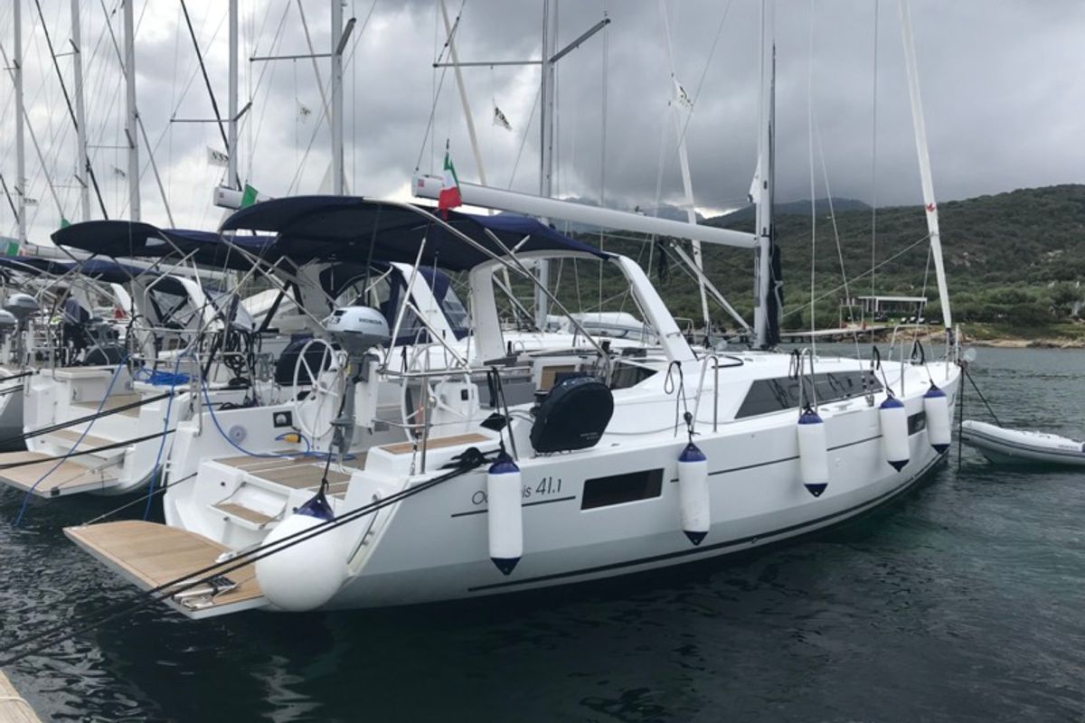 Exterior view of Agena, a Beneteau Oceanis 41.1 sailboat at Salerno, Italy
