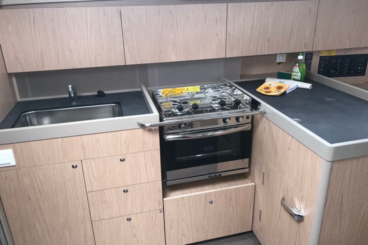 Galley of Agena, a Beneteau Oceanis 41.1 sailboat at Salerno, Italy