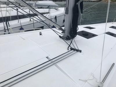 Deck of Agena, a Beneteau Oceanis 41.1 sailboat at Salerno, Italy