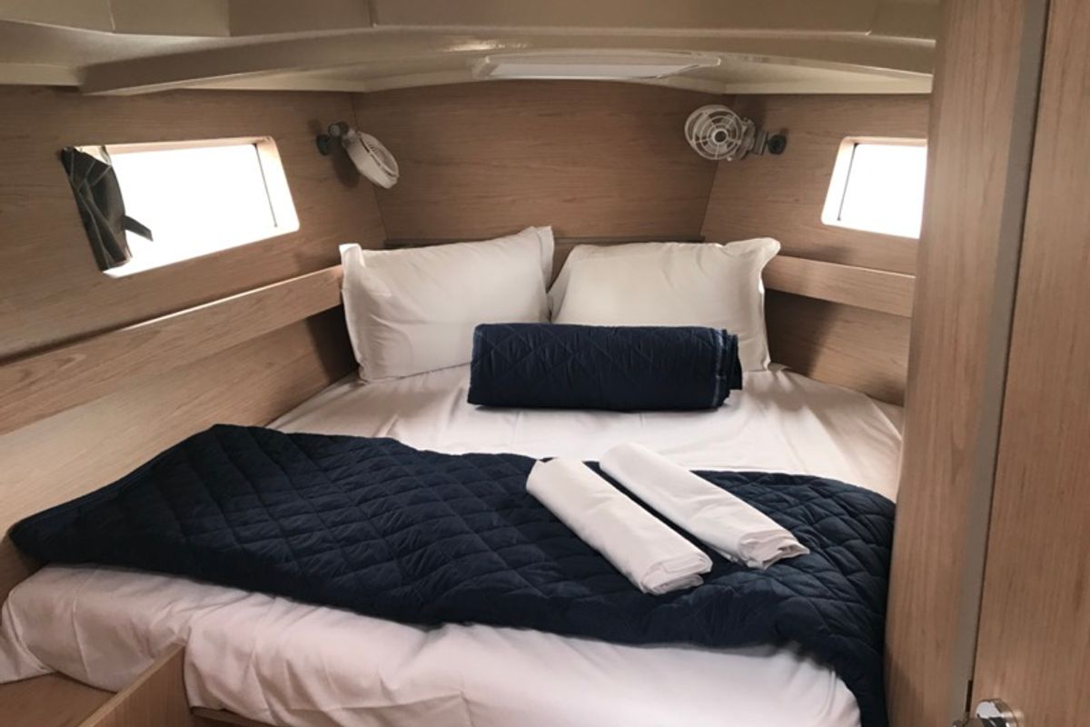 Exterior view of Agena, a Beneteau Oceanis 41.1 sailboat at Salerno, Italy