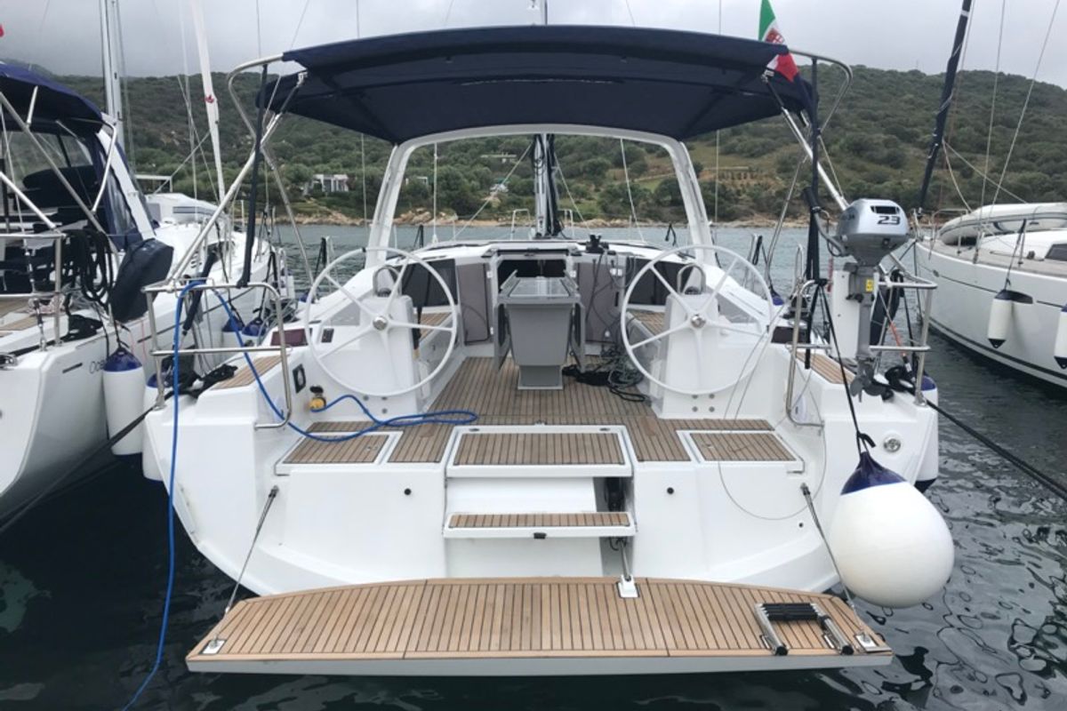 Exterior view of Agena, a Beneteau Oceanis 41.1 sailboat at Salerno, Italy