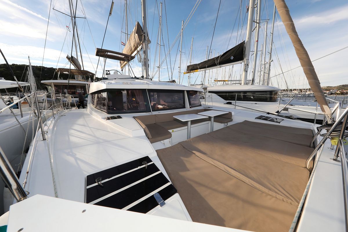 Deck of Indigo Star, a Bali 4.0 catamaran at Općina Rogoznica, Croatia