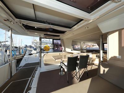 Salon of Indigo Star, a Bali 4.0 catamaran at Općina Rogoznica, Croatia