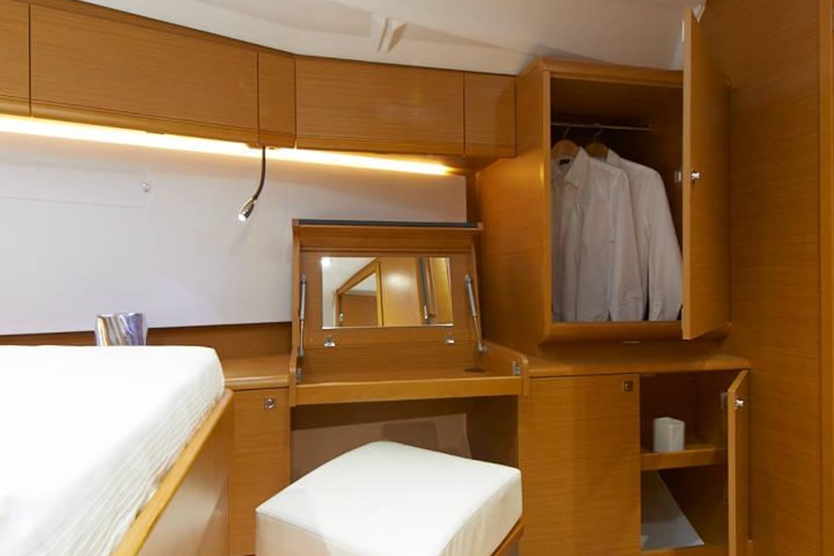 Cabin on Lucky Rain, a Jeanneau Sun Odyssey 479 sailboat at Fethiye, Turkey