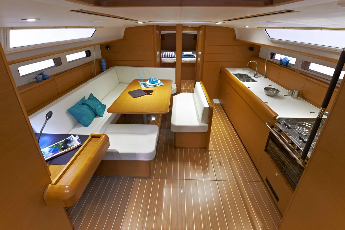 Galley of Lucky Rain, a Jeanneau Sun Odyssey 479 sailboat at Fethiye, Turkey