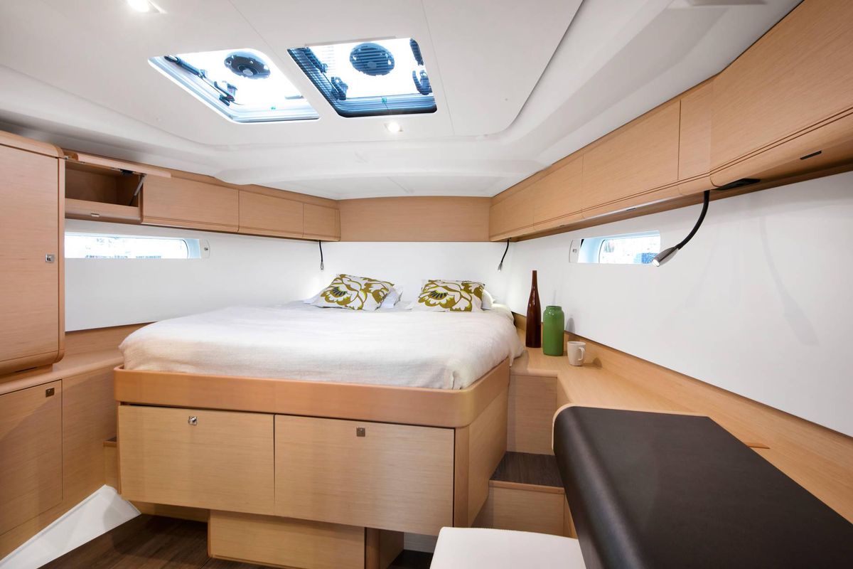Cabin on Lucky Rain, a Jeanneau Sun Odyssey 479 sailboat at Fethiye, Turkey