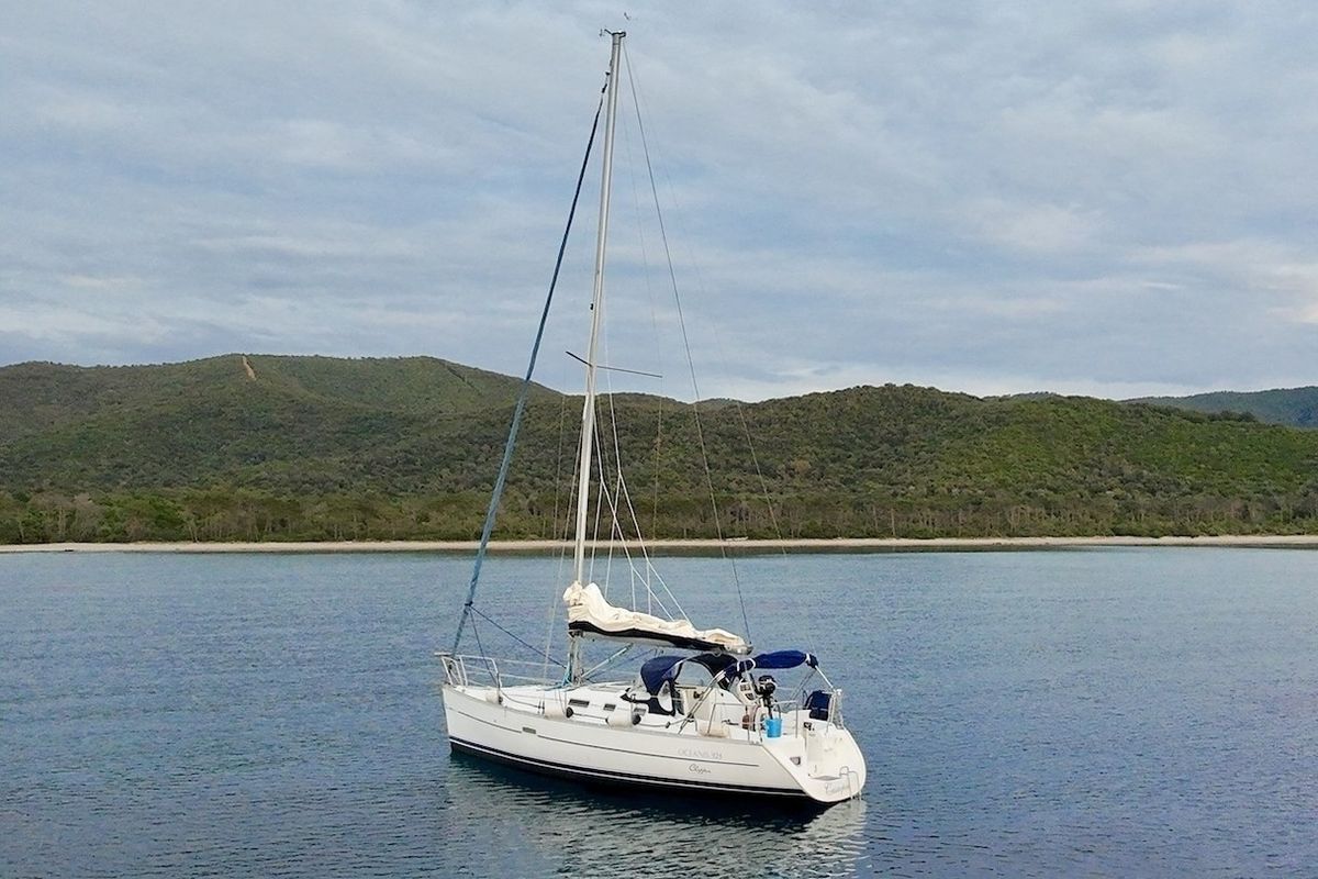 Exterior view of Cassiopea, a Beneteau Oceanis 323 sailboat at Punta Ala, Italy