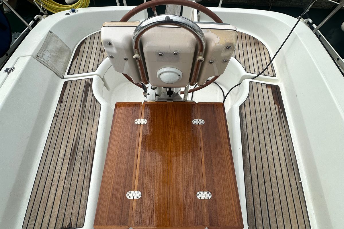 Cockpit of Cassiopea, a Beneteau Oceanis 323 sailboat at Punta Ala, Italy