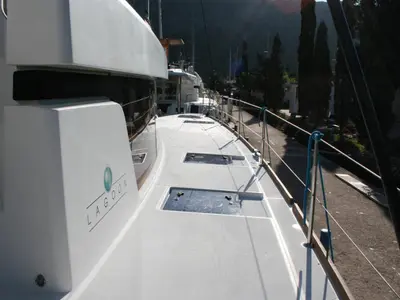 Deck of Matarma, a Lagoon 52F catamaran at Lavreotiki Municipal Unit, Greece