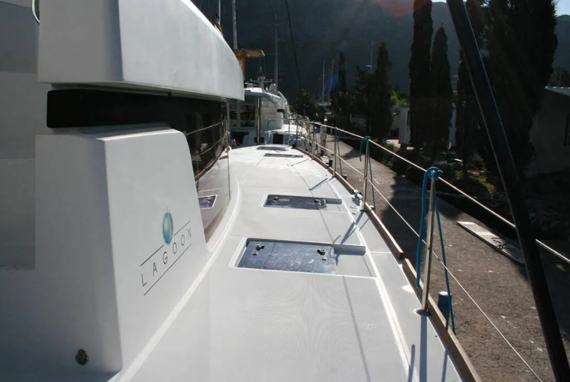 Deck of Matarma, a Lagoon 52F catamaran at Lavreotiki Municipal Unit, Greece