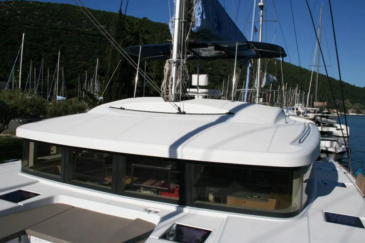 Deck of Matarma, a Lagoon 52F catamaran at Lavreotiki Municipal Unit, Greece