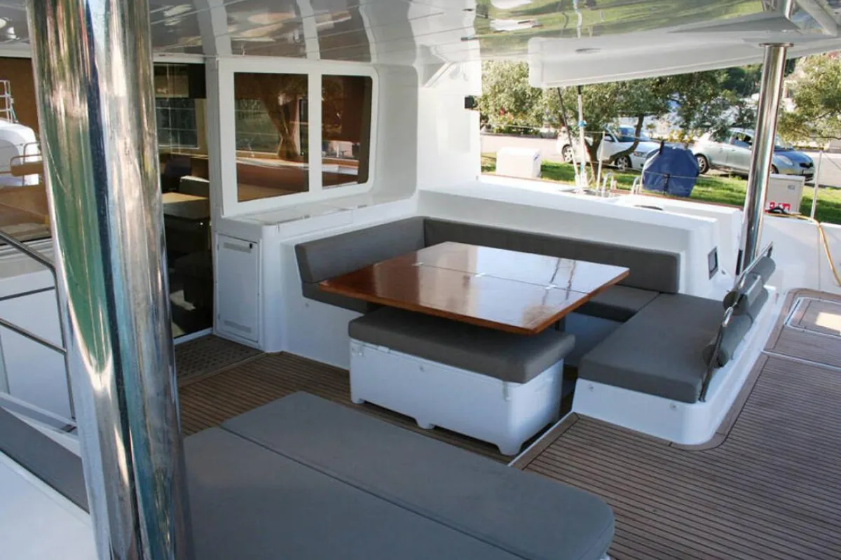 Deck of Matarma, a Lagoon 52F catamaran at Lavreotiki Municipal Unit, Greece