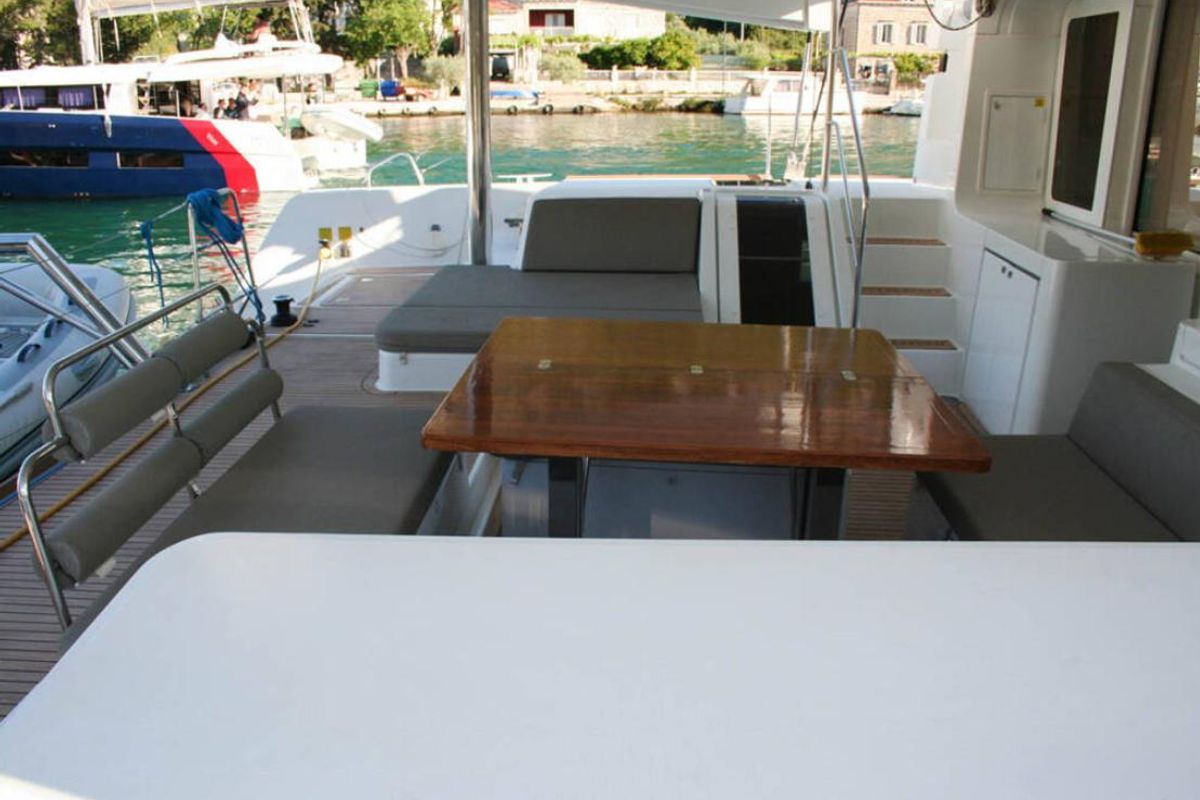 Deck of Matarma, a Lagoon 52F catamaran at Lavreotiki Municipal Unit, Greece