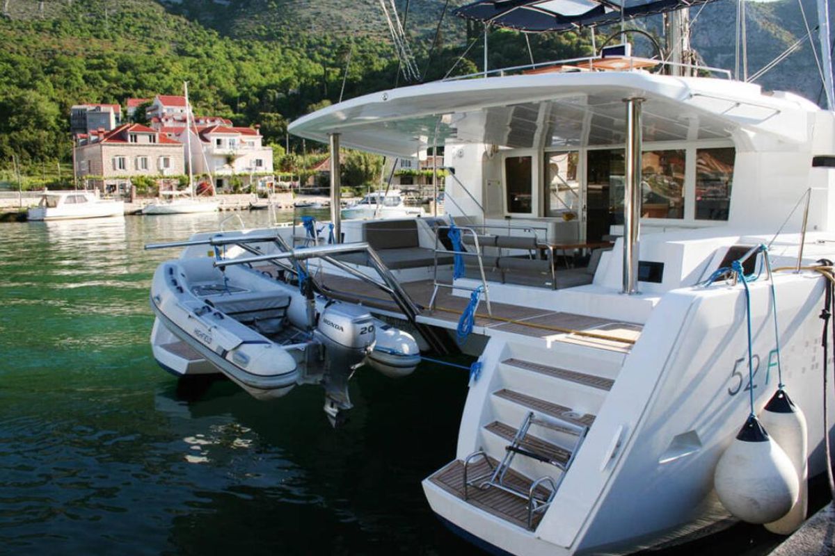 Exterior view of Matarma, a Lagoon 52F catamaran at Lavreotiki Municipal Unit, Greece