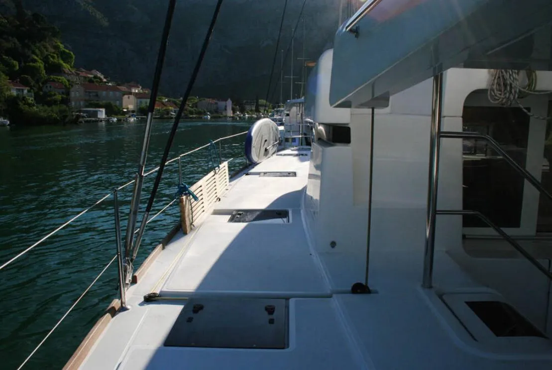 Deck of Matarma, a Lagoon 52F catamaran at Lavreotiki Municipal Unit, Greece