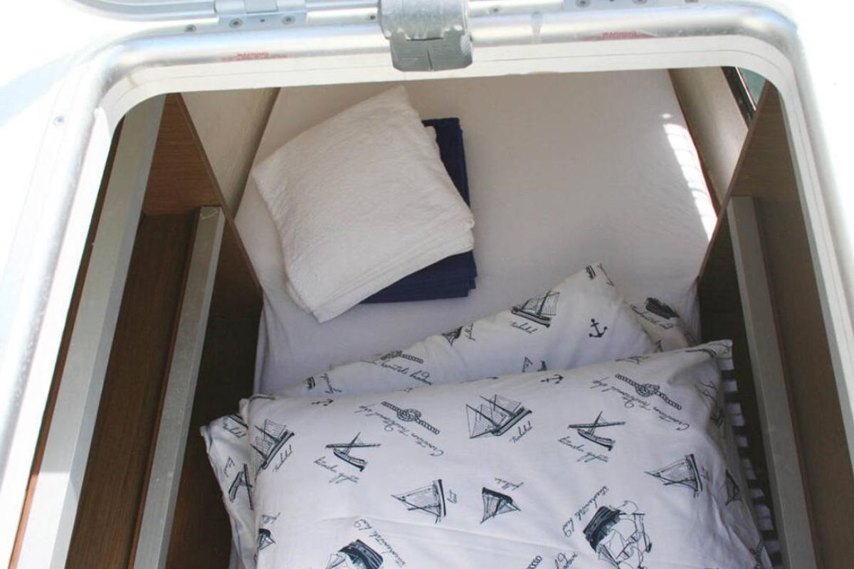 Cabin on Matarma, a Lagoon 52F catamaran at Lavreotiki Municipal Unit, Greece