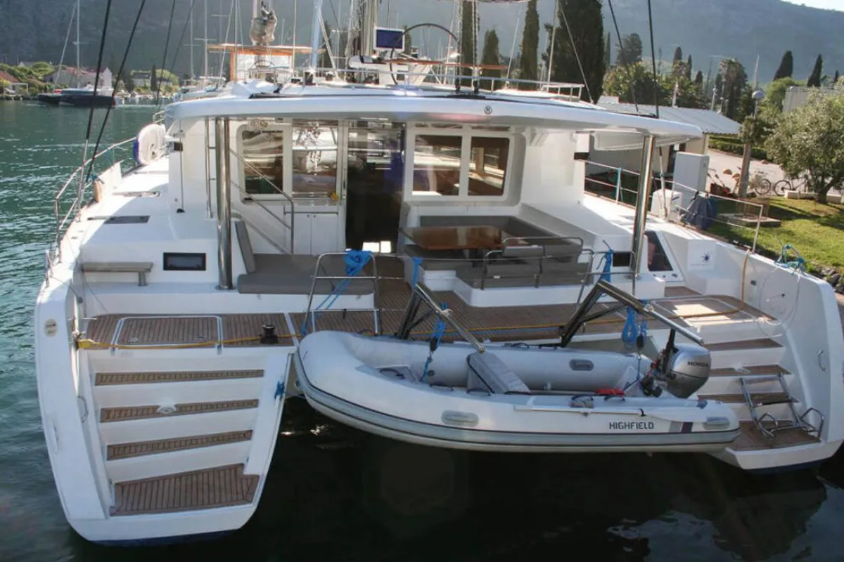 Exterior view of Matarma, a Lagoon 52F catamaran at Lavreotiki Municipal Unit, Greece