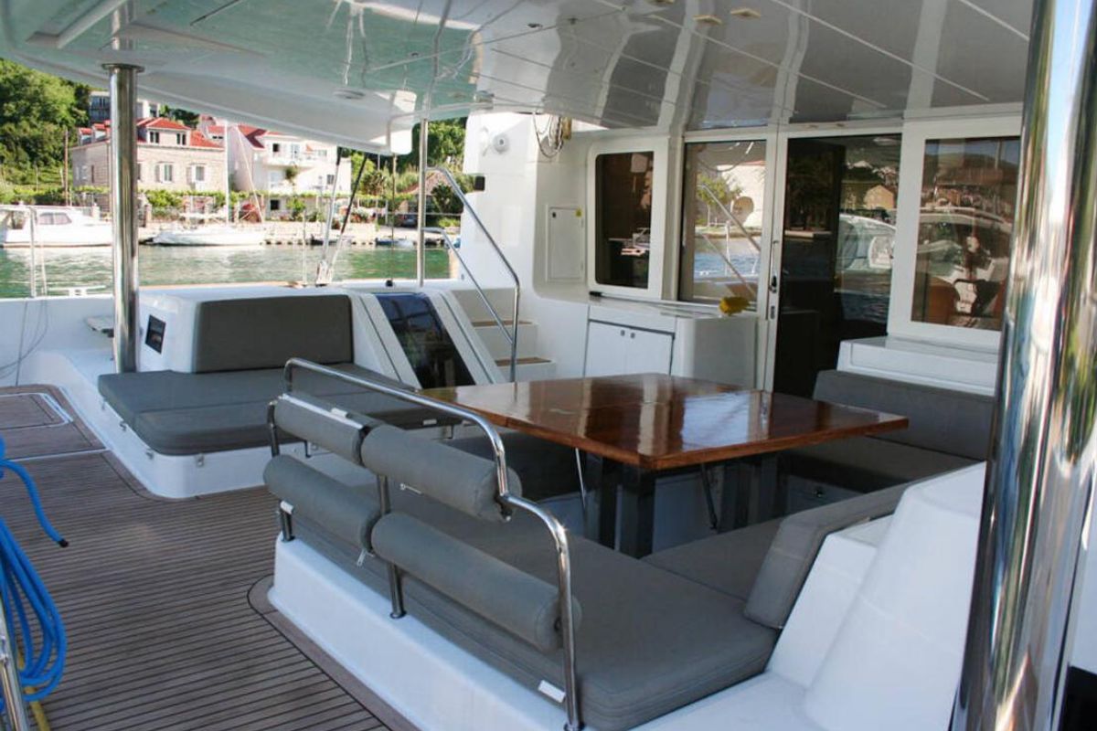 Deck of Matarma, a Lagoon 52F catamaran at Lavreotiki Municipal Unit, Greece