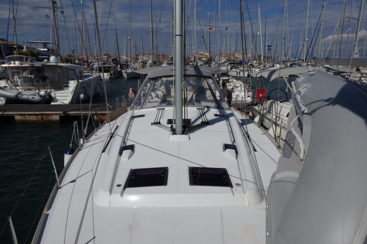 Deck of Joy, a Beneteau Oceanis 48 sailboat at Municipal Unit of Lefkada, Greece