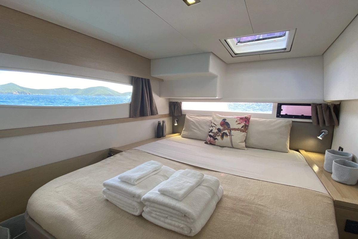 Cabin on Purpose, a Fountaine Pajot Saba 50 catamaran at Grand Anse, Grenada