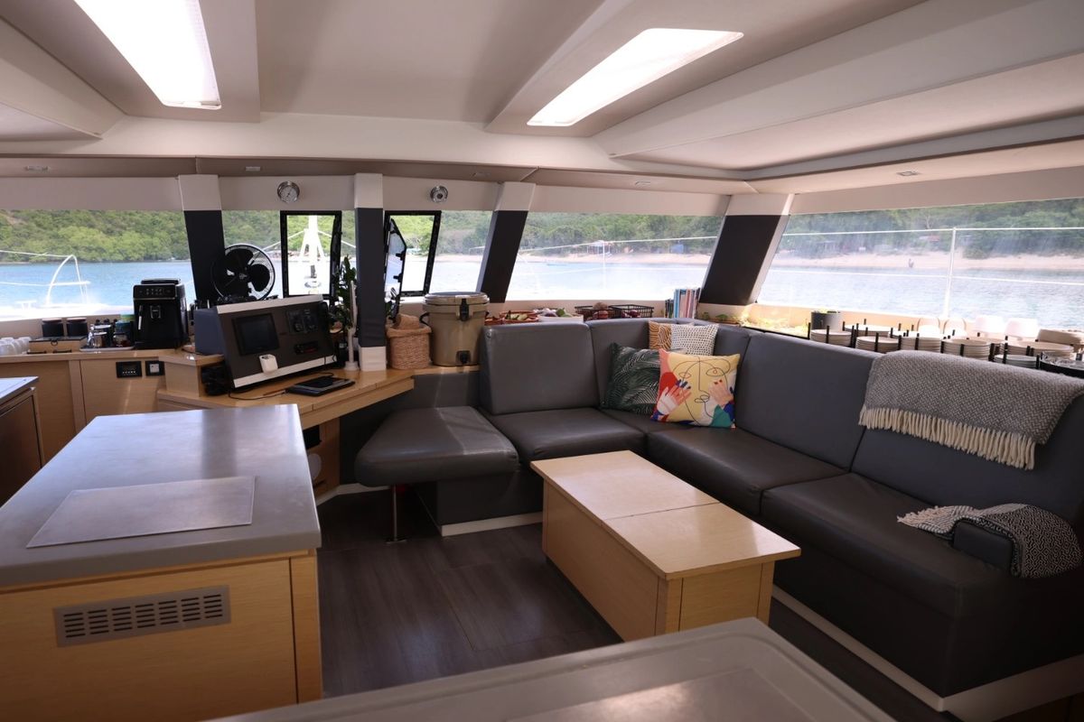 Salon of Purpose, a Fountaine Pajot Saba 50 catamaran at Grand Anse, Grenada