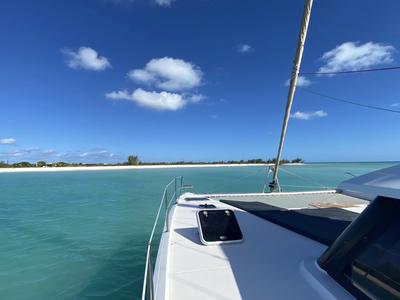 Deck of Purpose, a Fountaine Pajot Saba 50 catamaran at Grand Anse, Grenada