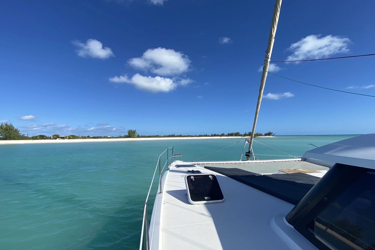 Deck of Purpose, a Fountaine Pajot Saba 50 catamaran at Grand Anse, Grenada