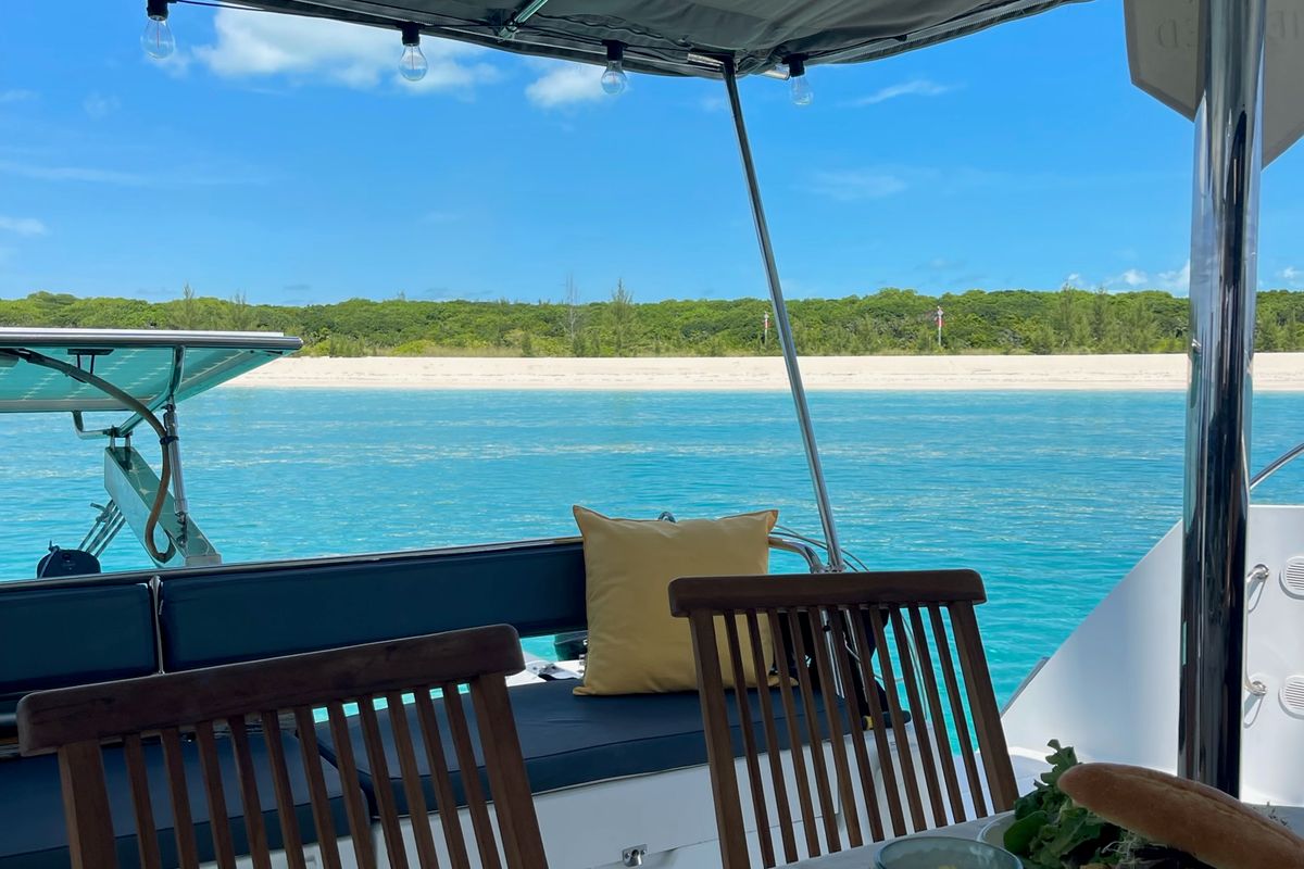 Deck of Purpose, a Fountaine Pajot Saba 50 catamaran at Grand Anse, Grenada