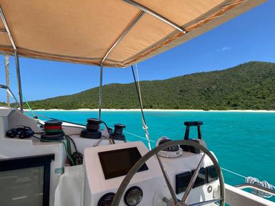 Cockpit of Purpose, a Fountaine Pajot Saba 50 catamaran at Grand Anse, Grenada