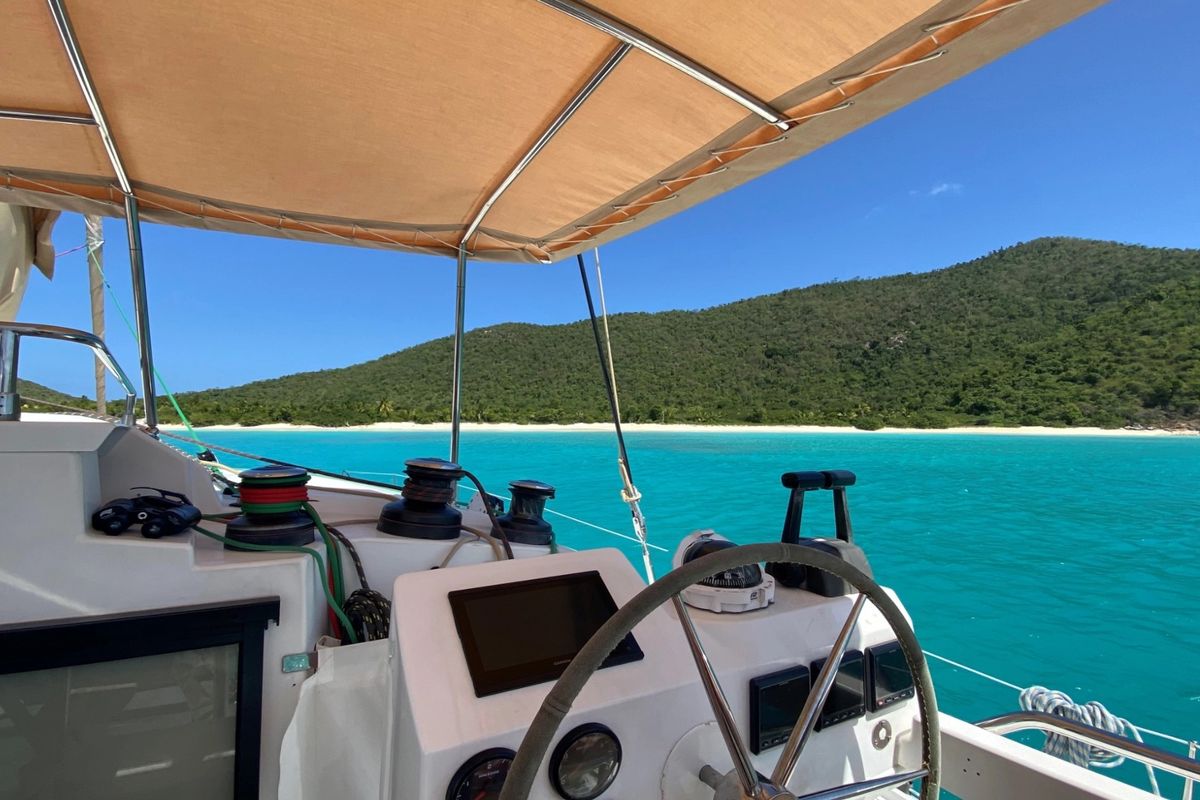 Cockpit of Purpose, a Fountaine Pajot Saba 50 catamaran at Grand Anse, Grenada