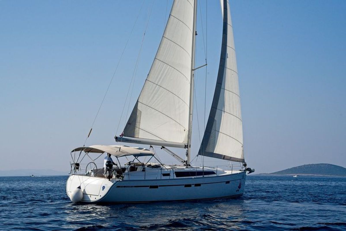 Exterior view of MH 51, a Bavaria Cruiser 46 sailboat at Murter, Croatia