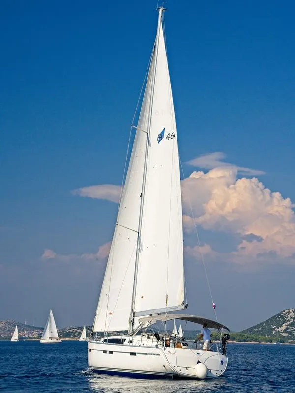 Exterior view of MH 51, a Bavaria Cruiser 46 sailboat at Murter, Croatia