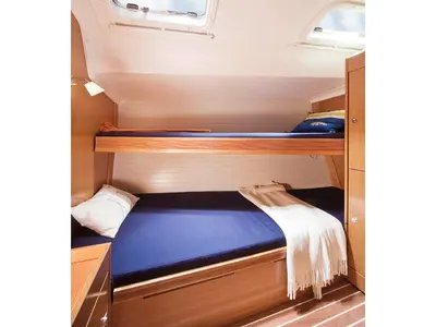 Cabin on Sissi, a Bavaria 51 Cruiser sailboat at Gouvia, Greece